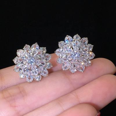 China FASHIONABLE Luxury Sun Big Bridal Flower Wedding Earring Multi Colors Zircon Flowers Silver Plated Earrings For Women Jewelry for sale