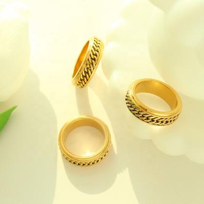 China Waterproof Hiphop Rock Anti Tarnish Jewelry Minimalist 18K Gold Plated Stainless Steel Cuban Link Finger Band Rings For Women for sale