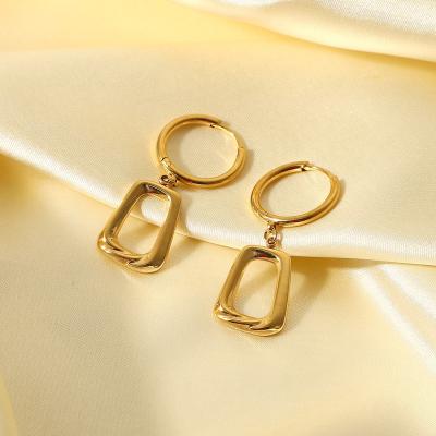 China TRENDY Hypoallergenic 14K Gold Plated Stainless Steel Jewelry Vintage Geometric Square Circle Drop Earrings 2022 For Women for sale