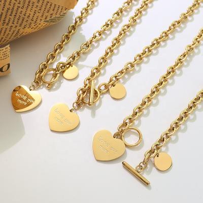 China TRENDY Mother's Day Gift Personalized Custom Engraved Stainless Steel Heart Charm Tag Love Toggle Pendant Necklace for sale