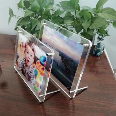 China JSM 7 inch 5R acrylic screws concise transparent black red wholesale picture frame photo support single table desktop OEM back for sale