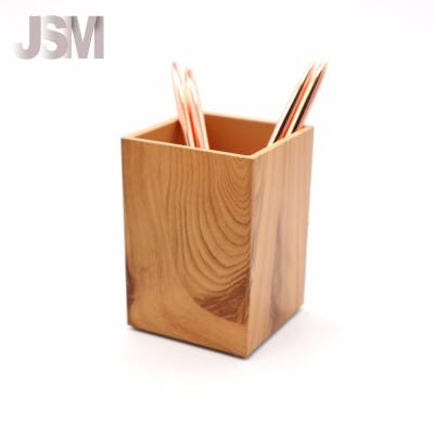 China Custom Lightweight Durable Wooden Pen Holder Bamboo Pencil Holders Acrylic Grain Makeup Brush Holder for sale