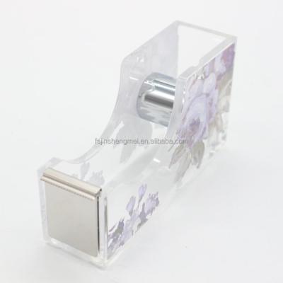 China Beautiful Durable Silk Flower Print Unique Acrylic Tape Dispenser For Office Use for sale