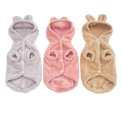 China New autumn and winter viable dog clothes support the ears pet clothes solid color dog hooded thickened combat fleece for sale