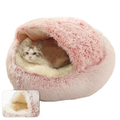 China Crystal Luxury Plush Warm Round Cat Nest Deep Sleep Cat Mat Pet Bed Package New Design Travel Plush Dog Bed Half for sale