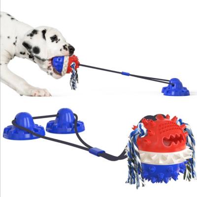 China Double Tooth-cleaning Suction Ball Chewing Ball Dispensing Rubber Dog Tug Rope Toy Multi-Function Viable Self-Interactive Food Cup Toy for sale