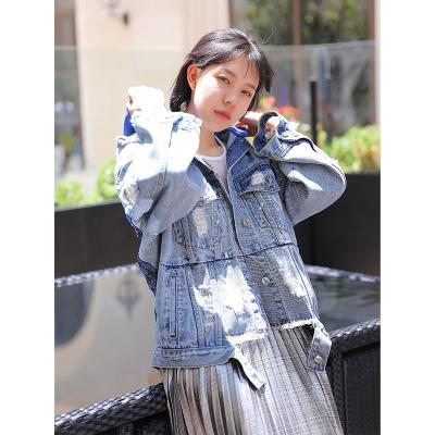 China hot wholesale high quality Anti-wrinkle spring and autumn denim ladies printed hooded coat coat for sale