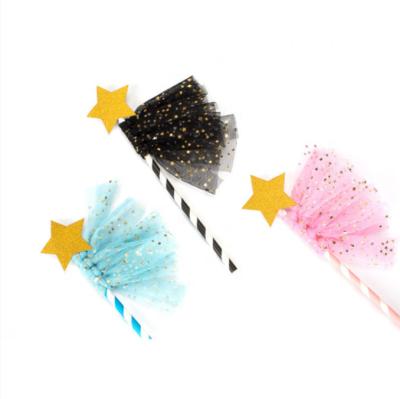 China Soak Off Water Expansion Tassel Flag Rose Gold Hot Selling Blue Black Star For Birthday Cake Decoration for sale