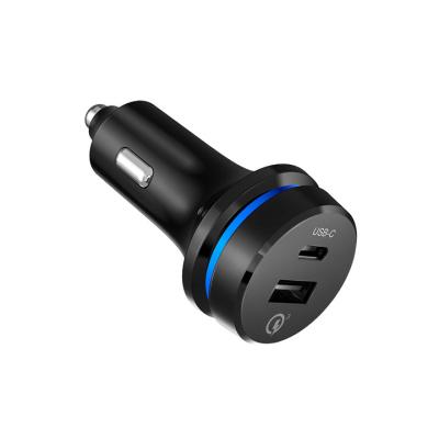 China Led Indicator Shows Charging Status 12V 24V 2 Fast Charging Port Metal Car Charger Adapter PD QC3.0 Fast Charging Dual Usb Type C Android 30W 60W For Iphone for sale