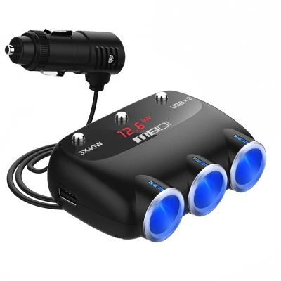 China Lighter Voltage Display 3 Way Car Cigarette Power Socket Charger Adapter With Dual Usb for sale