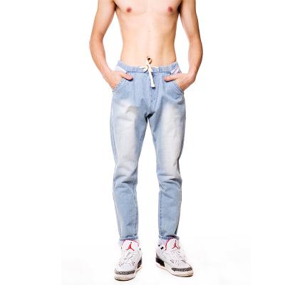 China Spring Style Breathable Daily Elastic Waist Design White Pants Men's Casual Straight Jeans Denim Washing Straight Jeans for sale