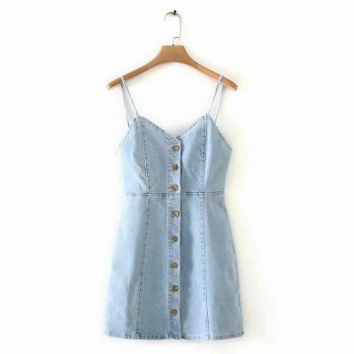 China Anti-Static Women's Retro Button Denim Dress Casual Italian Sling Wear Women's Denim Dress for sale