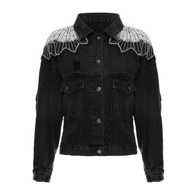 China America's Good Women's Jackets New Fashion QUICK DRY Solid Color Beaded Hole Women's Denim Jacket Women's Denim Jacket for sale