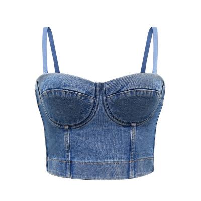 China Sexy Nightclub Style QUICK DRY Women Off The Shoulder Denim Vest for sale