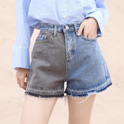 China Anti-wrinkle summer color matching women's denim shorts loose skinny hot pants/high waist women's shorts for sale