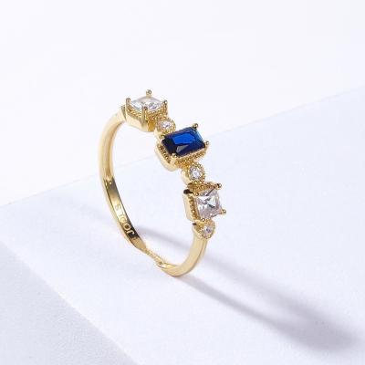 China CLASSIC Fine Jewelry 925 Silver Silver 18K Gold Plated High Grade Classic Blue Zircon Rings For Women for sale