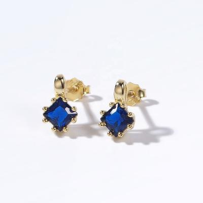 China New 925 Trendy luxury elegant style rhombus design silver blue women jewelry stud earrings for sale