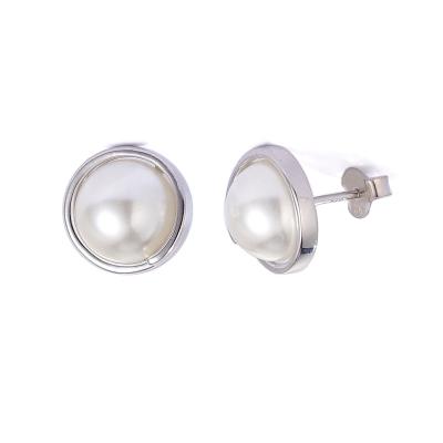 China TRENDY New Fashion Fine Jewelry 925 Silver Round Shell Pearl Earrings Ladies Stretching Earring for sale