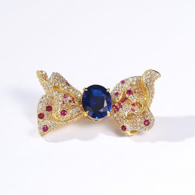 China New Fashion Popular 18K Gold Plated High Grade Luxury Zircon Bowknot Brooches Women Jewelry Gift for sale