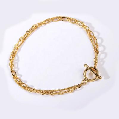 China FASHIONABLE Wholesale Women 18K Silver Jewelry 925 High Grade Gold Plated Double Design Chain Bracelets for sale