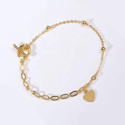 China FASHIONABLE Women Jewelry 18K Gold Plated 925 Silver Unique Half Chain Half Bead Chain Bracelet for sale