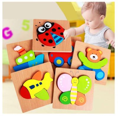 China Custom Eco-Friendly Kids Wooden 3D Puzzle Jigsaw Toys For Kids Cartoon Animal Vehicle Wooden Toddler Puzzles for sale