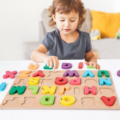 China Wooden Game ABC Montessori Early Learning Educational Letter Blocks 3D Wooden Alphabet Puzzle for sale