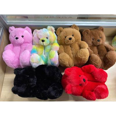 China Fashion trend teddy bear slippers for child 2021 new arrivals animal one size fits all plush home kids toddler kids teddy bear slippers for sale