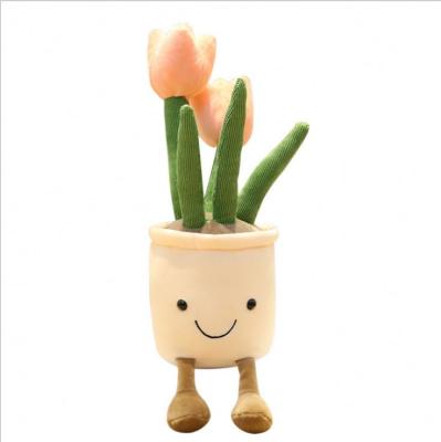 China Cute Fun 35cm Tulip Plants Plush Stuffed Decoration Realistic Toys Shelf Decor Soft Doll Creative Potted Flowers Sit for sale