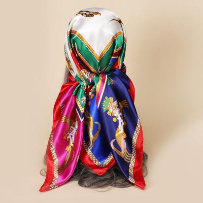 China Lday New Satin Scarf 90*90cm Square Multicolor French Elegant Silk Arabic Muslim Hijab Universal Wholesale Scarf for sale