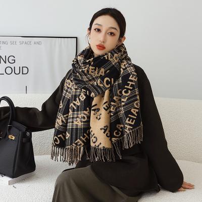 China 2022 Fall/Winter European Cashmere European and American Spot Scarf Fashion Double-SI External Warm Middle and Long Decoration Double-SI for sale