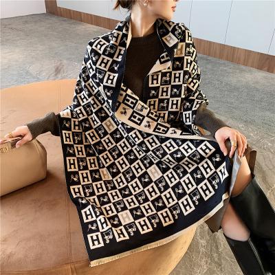 China Polyester autumn and winter European and American style all-matching cashmere double-sided scarf warm women's summer dual-use shawl scarf for sale