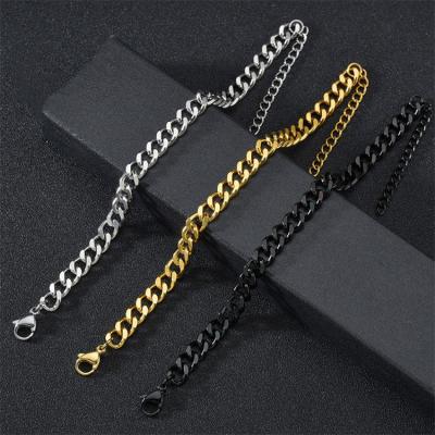 China Hiphop Fashion Cuba Chain Men's and Women's Hip Hop 18K Gold Titanium Steel Bracelet for sale