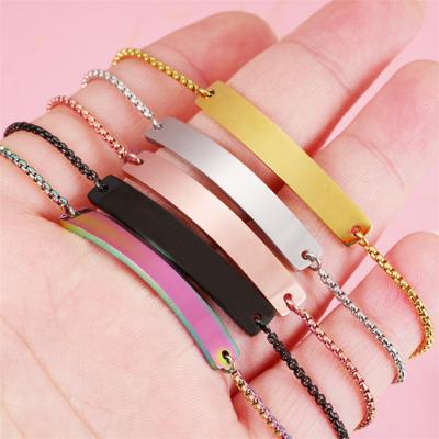 China FASHIONABLE Curved Curved Bar Bracelet Stainless Steel Rectangular Long Box Chain Adjustable Engraving for sale