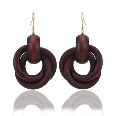 China European and American spiral wooden ring female temperament fashion style earrings personality wooden earrings for sale