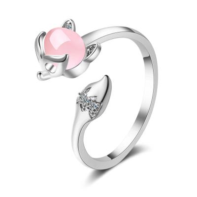 China TRENDY Cool Diamond Inlaid Fox Ring Simple Opal Open Ring For Female for sale