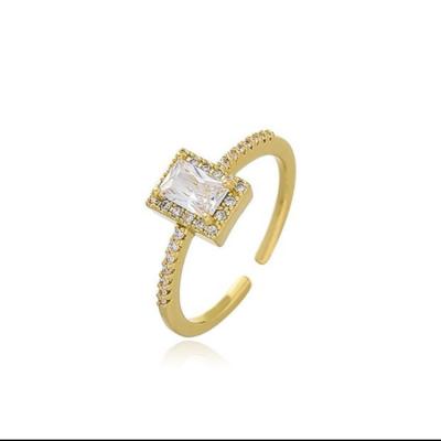 China FASHIONABLE Open Female French Statistical Institute of Statistics Sparkle Zirconia Ring Fashion Square Diamond Ring for sale