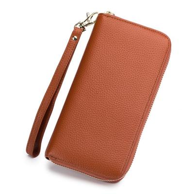 China Latest Long Genuine RFID Leather Product Coin Wallet For Women Slim Clutch Purse for sale