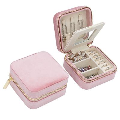 China Hot Morden Amazon Custom Leather Jewelery Velvet Jewelry Case Storage Portable Luxury Travel Mirrored Organizer Jewelery Boxes for sale