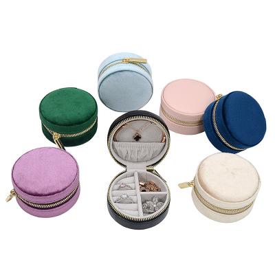 China Custom Cute Morden Box Small Zipper Logo Velvet Round Earring Jewelery Travel Jewelry Gift Leather Case for sale