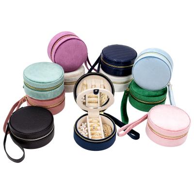 China Wholesale Mirror Luxury Travel Case Cotton Joyero Ring PU Morden Round Leather Jewelry Organizer Box for sale