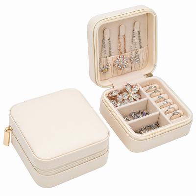 China Jewellry Personalized Custom Square Zipper Mirror Jewelry Organizer Leather Travel Storage Box Jewelry Case for sale