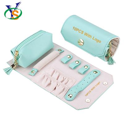 China Professional Soft Morden Velvet Jewel Pouch Carry Bag Luxury Leather Travel Jewelery Roll With Button for sale