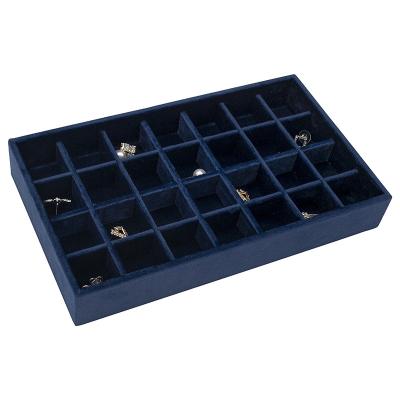 China Jewelry Tray Velvet Ready To Ship Luxury Blue Velvet Jewelry Display Tray Earring Jewelry Organizer Tray for sale