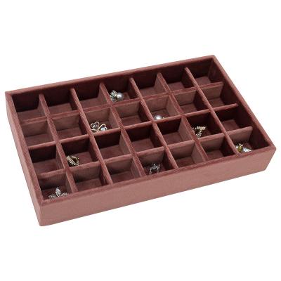 China Low Moq Black Stackable Tray Display Organizer With Lid Morden Velvet Wood Jewelry Inserts for sale