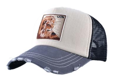 China Lion Custom Embroidered Baseball Hats , Breathable Mesh Vintage Mesh Trucker Hats for sale