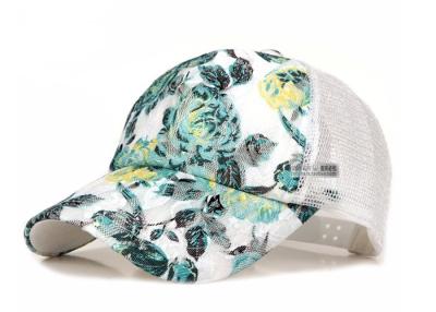 China Beautiful Lace Flower Mesh Back Trucker Hat , Outdoor Fitted Mesh Baseball Caps for sale