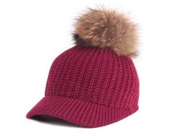 China Kids / Girls Real Fur Pom Pom Hat Soft Wool Material Multi Color With Brim for sale