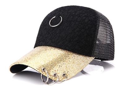 China Breathable Black Mesh Trucker Caps Summer Adjustable Strap With Rings for sale