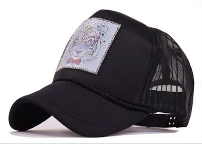 China Animal Point Drill Curved Brim Trucker Hat , Mesh Snapback Trucker Hats Black Color for sale